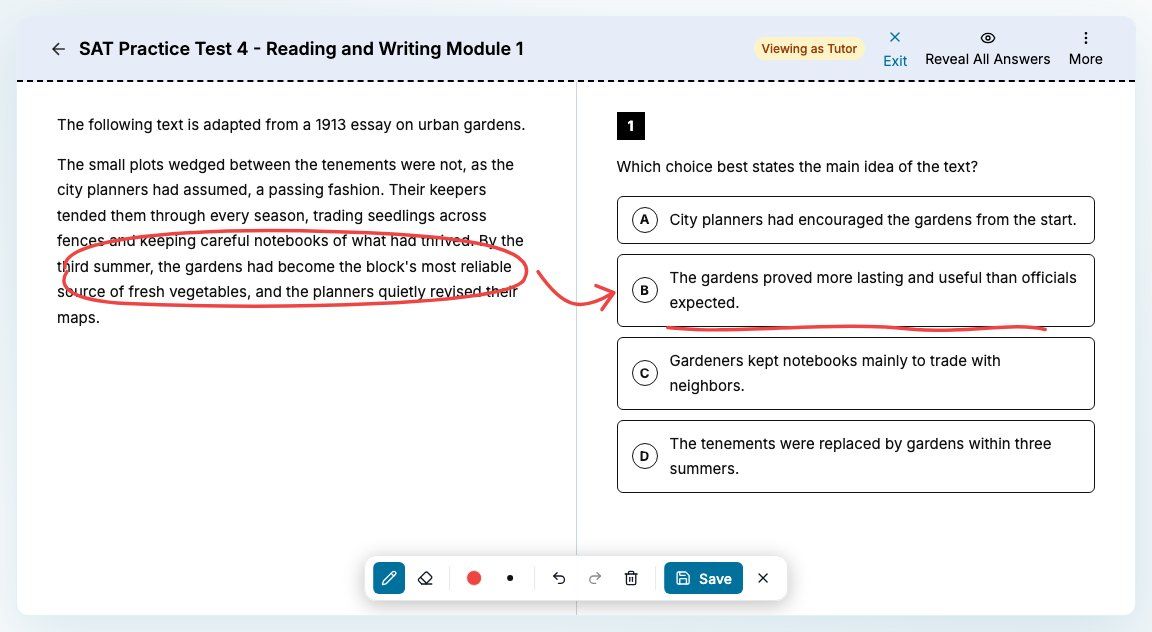 Annotate toolbar over a question in the review view