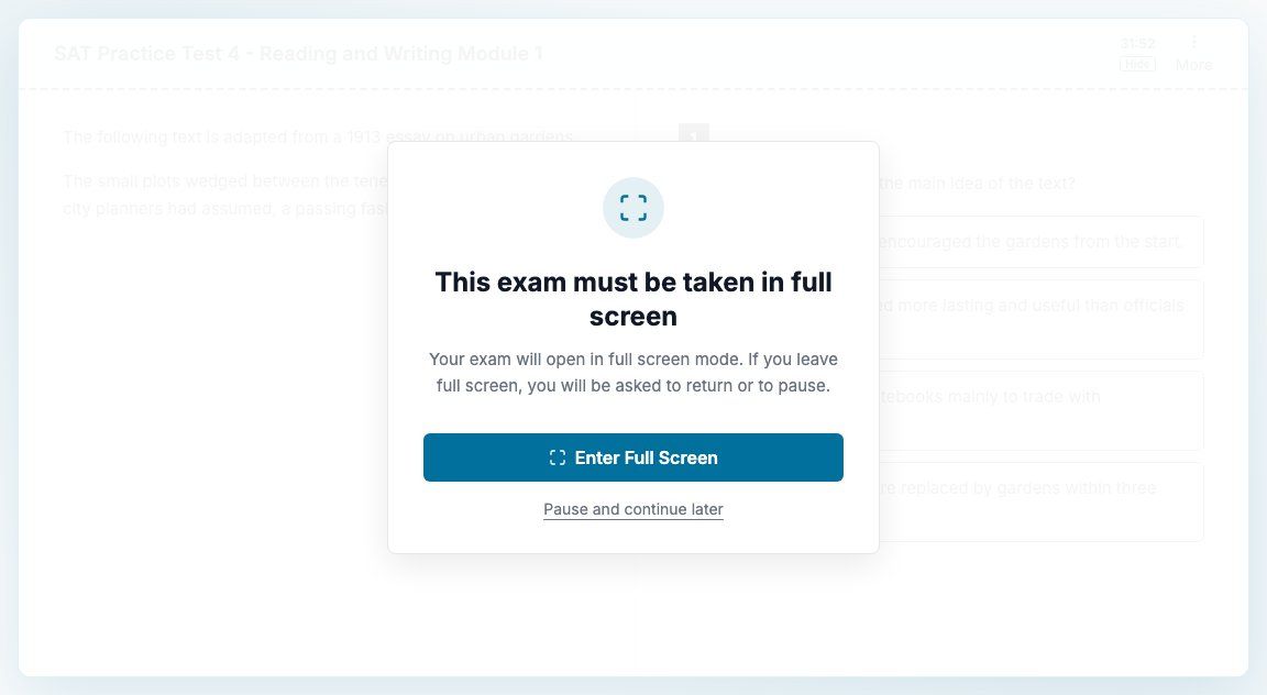 The full-screen gate a student sees before an enforced exam