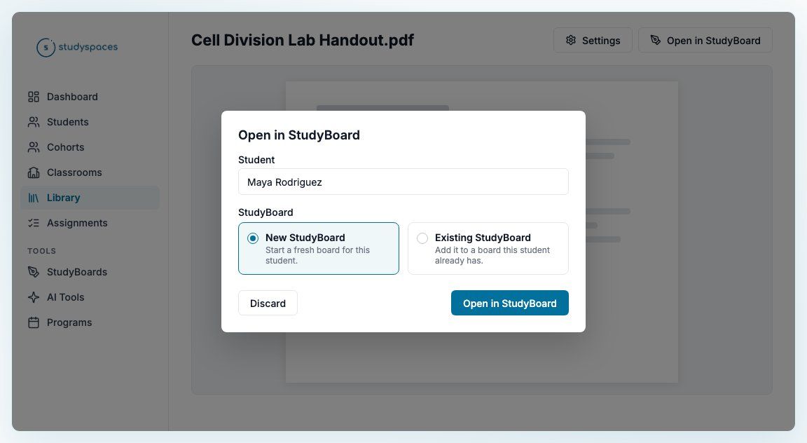 Open in StudyBoard dialog on a PDF file