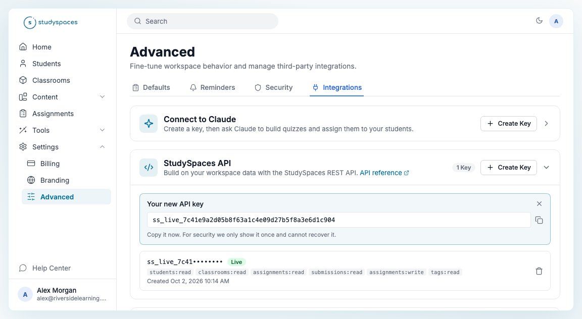 Creating a StudySpaces API key